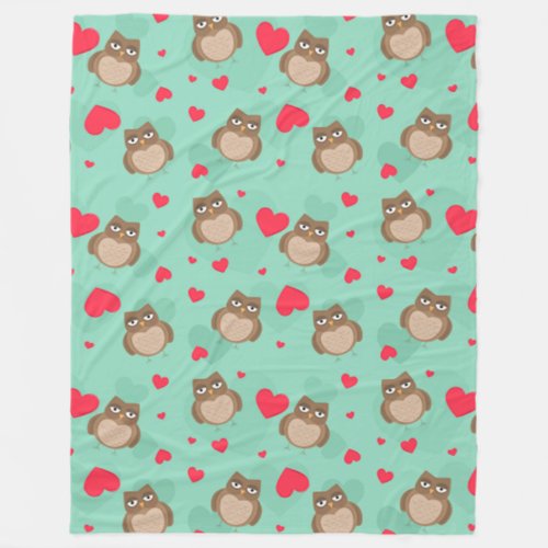 Owl Valentines Day Fleece Blanket