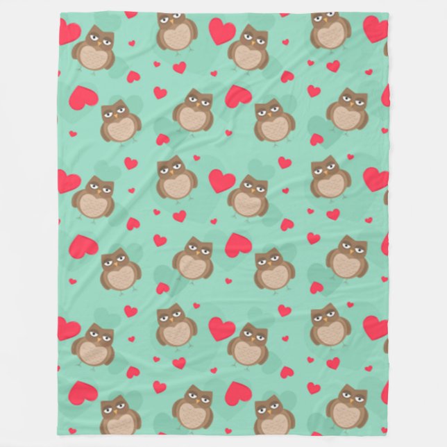 Owl Valentine's Day Fleece Blanket (Front)
