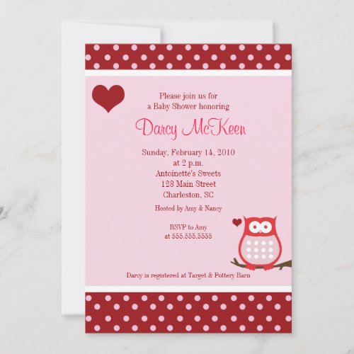 Owl Valentines Day Heart Baby Shower Invitation