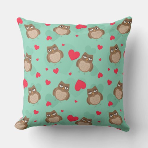 Owl Valentines Day Throw Pillow