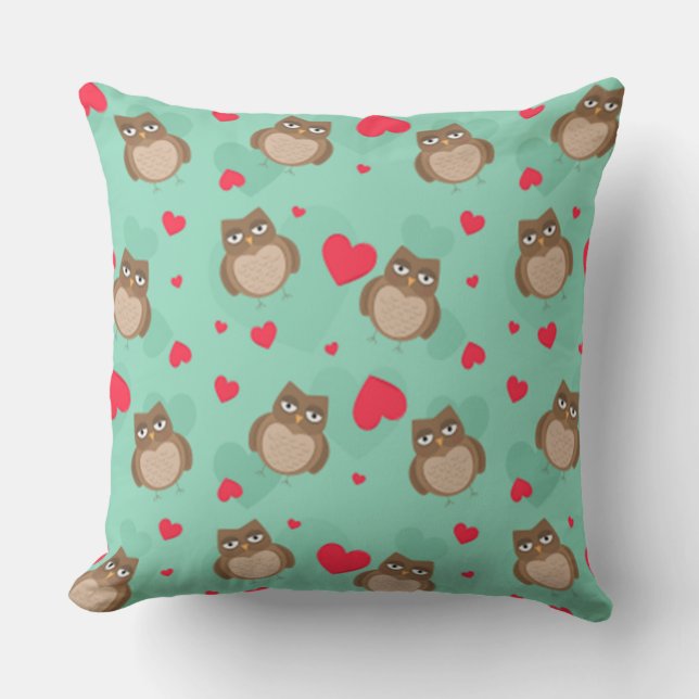 Owl Valentine's Day Throw Pillow (Front)