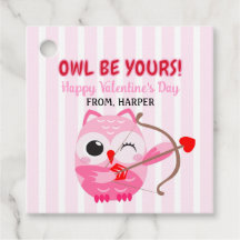 Owl Valentines Pink Hearts Gift Tags