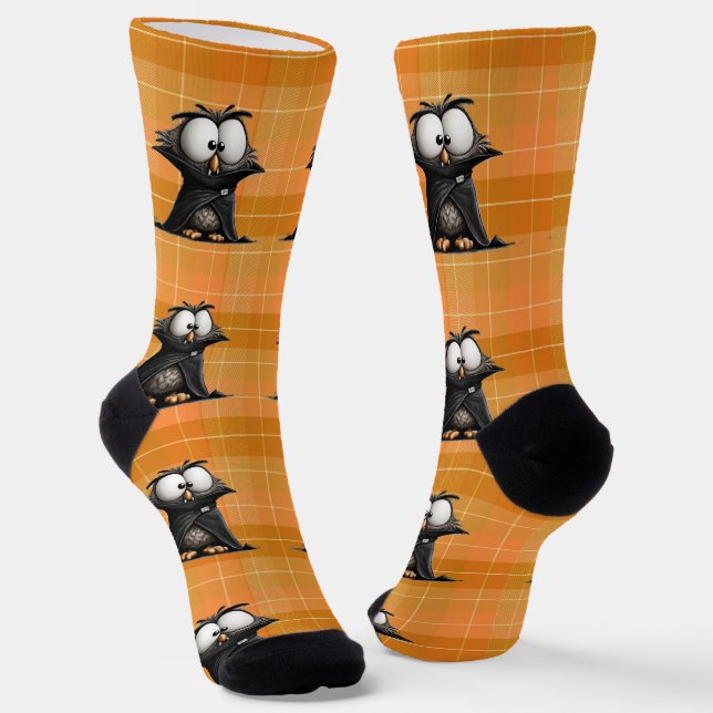 Owl vampire Halloween Socks (Angled)