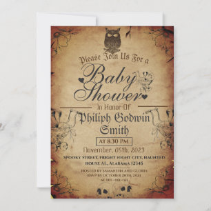 Owl Vintage Elegant Gothic, Halloween Baby Shower Invitation