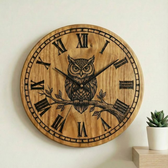 Owl Wall Clock - Wooden Style Design (Creator Uploaded)