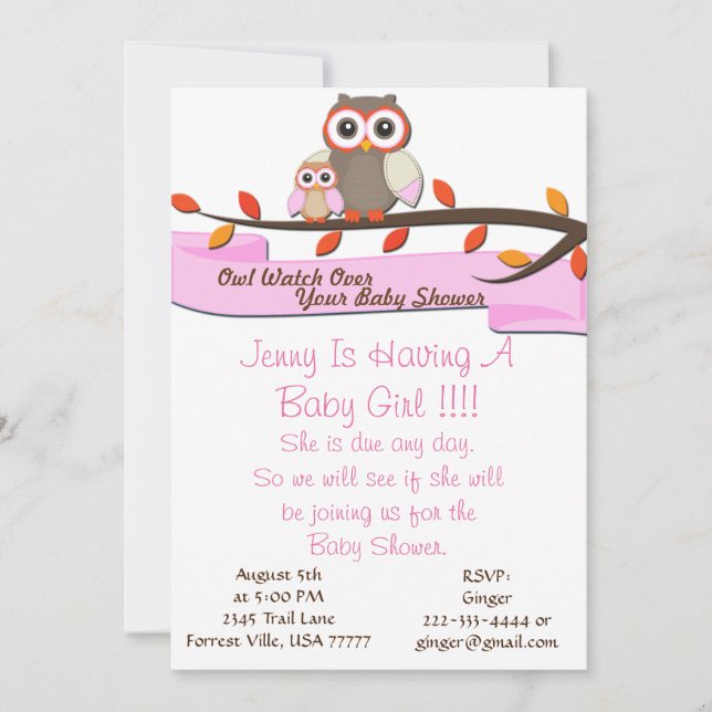 Owl Watch Over Baby Shower Birthday Party Invite (Front)