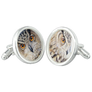 Owl watercolor art cufflinks