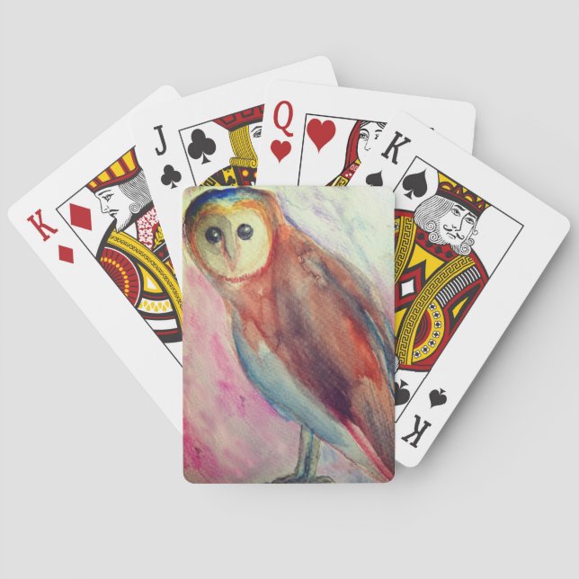 Owl watercolor art  poker cards (Back)