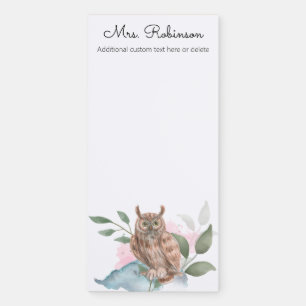Owl Watercolor Art Red Blue Clouds Green Leaves Magnetic Notepad