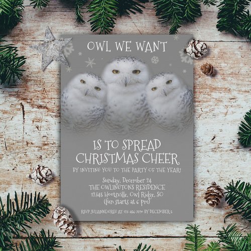 Owl We Want Spread Christmas Cheer Snowy Owls Invitation