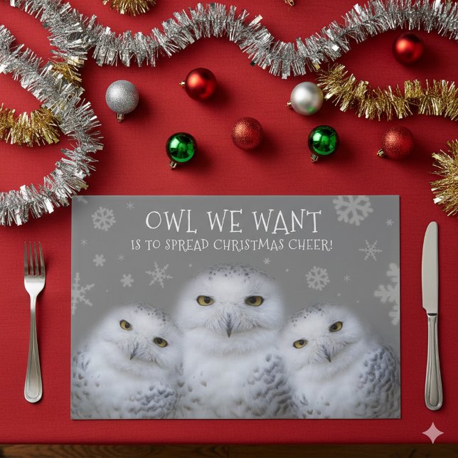 Owl We Want Spread Christmas Cheer Snowy Owls Paper Pad (Trio of Snowy Owls Paper Placemats Cover Photo 1)