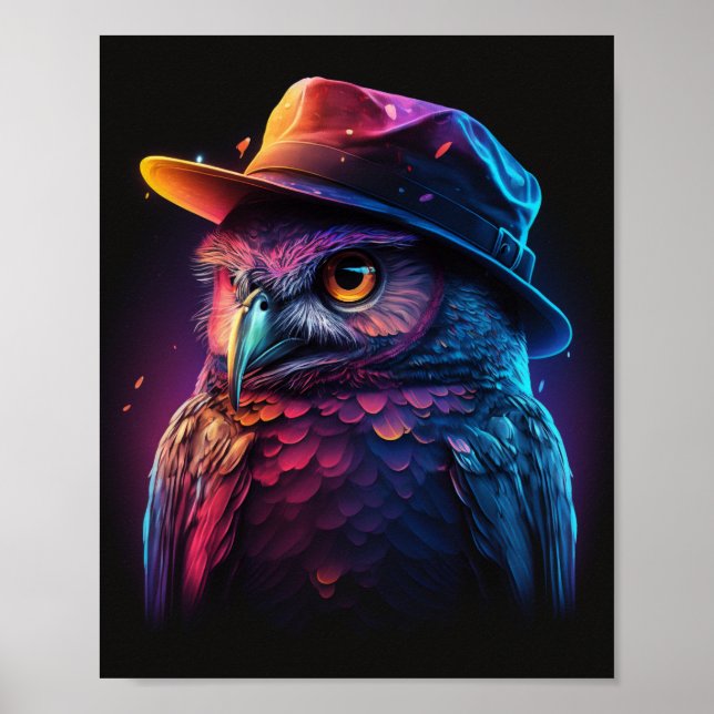 Owl Wearing A Hat, Colorful And Detailed Owl  Poster (Front)