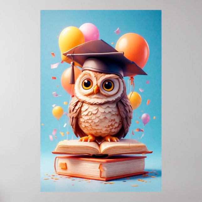 Owl Wearing Graduation Hat 🎓🦉📚✨ Poster (Front)