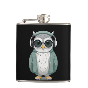 Owl Wearing Hoodie Funny Cool Animal Character Art Flask