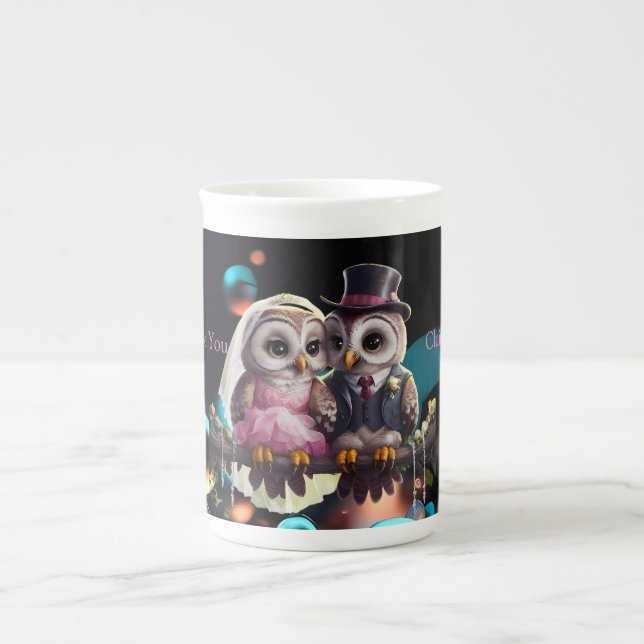 Owl Wedding Personalized  Bone China Mug (Front)