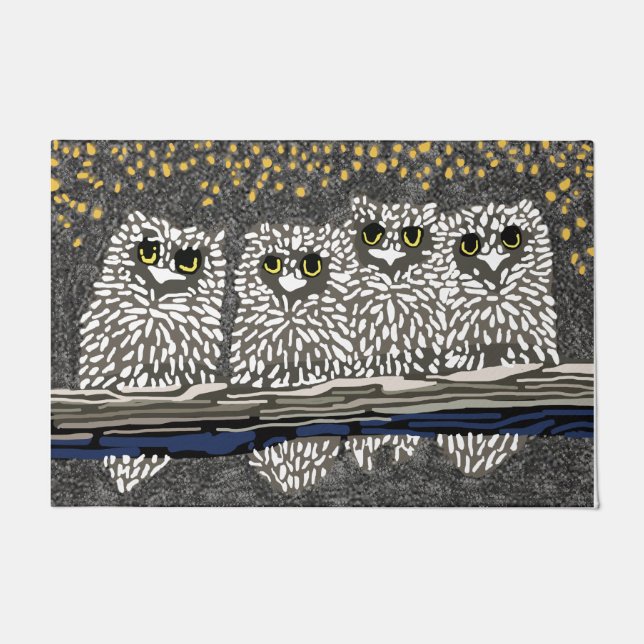 Owl Welcome Mat,Beautiful Bird Rug, Owl Owner Gift Doormat (Front)
