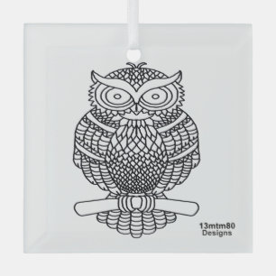 Owl (white square) - Glass Ornament