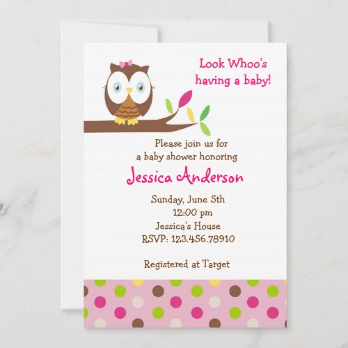 Owl Whoo Baby Shower Birthday Party  Invitations