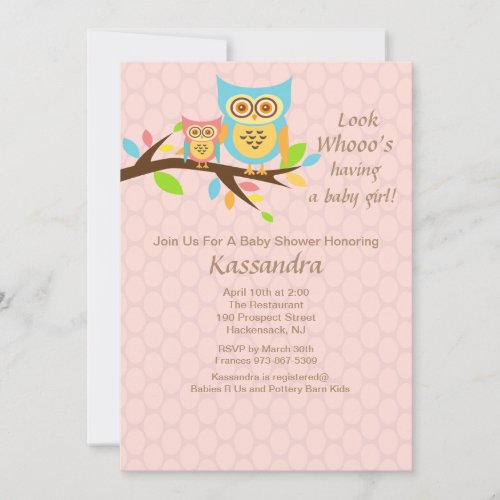 Owl Who's Having a Baby Girl babyShower Invitation
