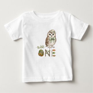 Owl Wild One Watercolor First Birthday Baby Shirt 