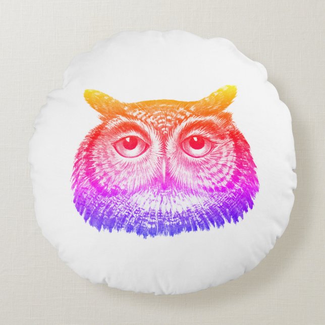 Owl Wisdom Head Meditating Round Pillow (Front)
