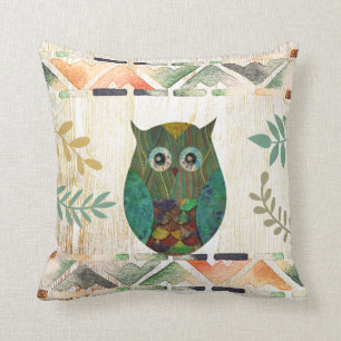 Owl Wisdom Tribal Motif Throw Pillow