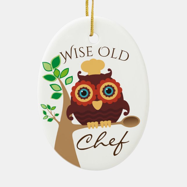owl wise old chef culinary Christmas ornament (Back)