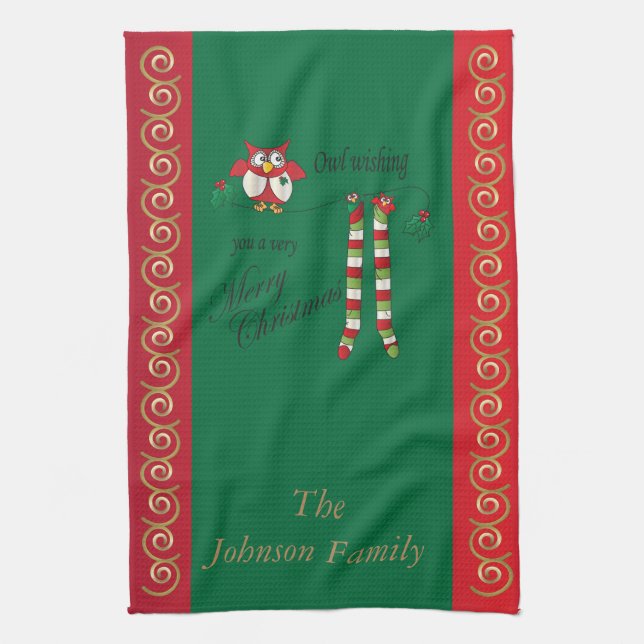 Owl Wish You a Merry Christmas Towel (Vertical)