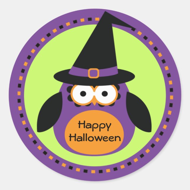 Owl Witch Halloween Party Favor Stickers (Front)