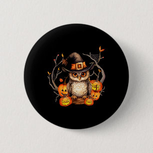 Owl Witch Hat Pumpkin Spooky Halloween Kids Men Wo Button