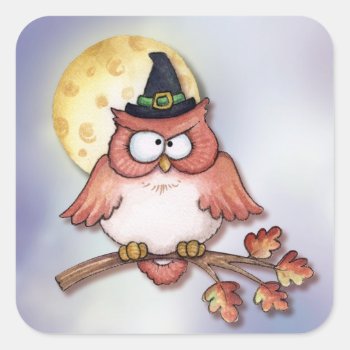 Owl Witch Square Sticker by Zazzlemm_Cards at Zazzle