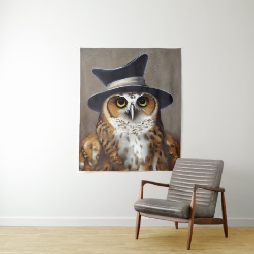 Owl with a hat painting tapestry