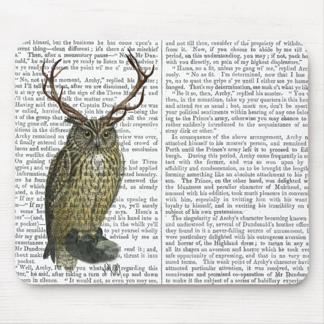 Owl with Antlers plain 2 Mouse Pad (Front)