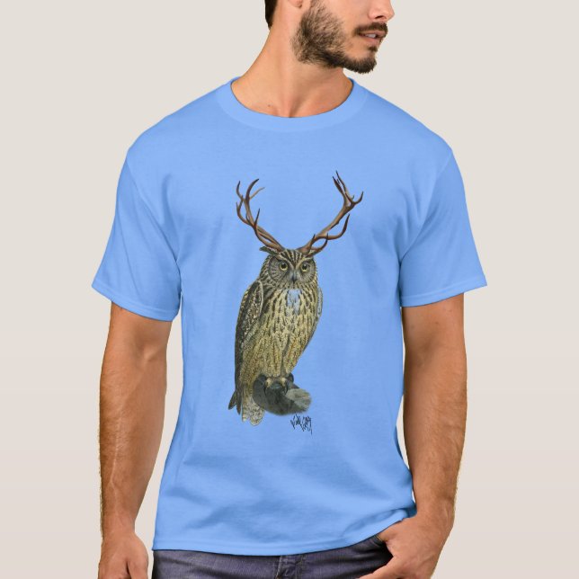 Owl with Antlers plain 2 T-Shirt (Front)