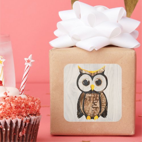 Owl with big eyes square sticker