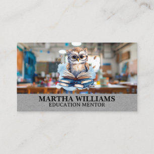 Owl with Books Education Class Room Business Card