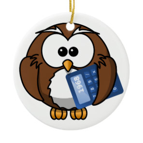 Owl with Calculator, math, student, accounting, Ceramic Ornament