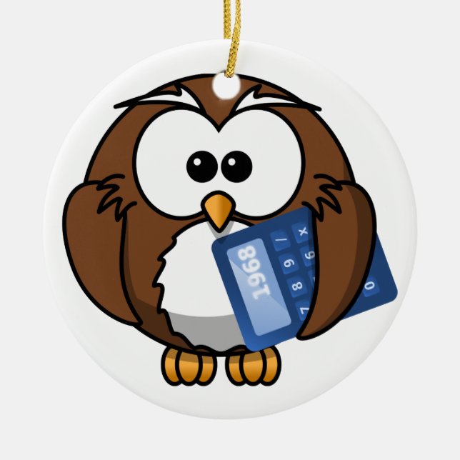 Owl with Calculator, math, student, accounting, Ceramic Ornament (Front)