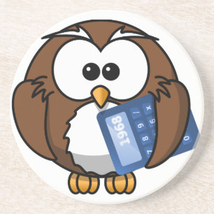 Owl with Calculator, math, student, accounting, Coaster