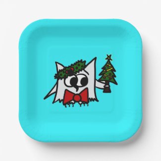 Owl with Christmas Tree and Wreath Paper Plate