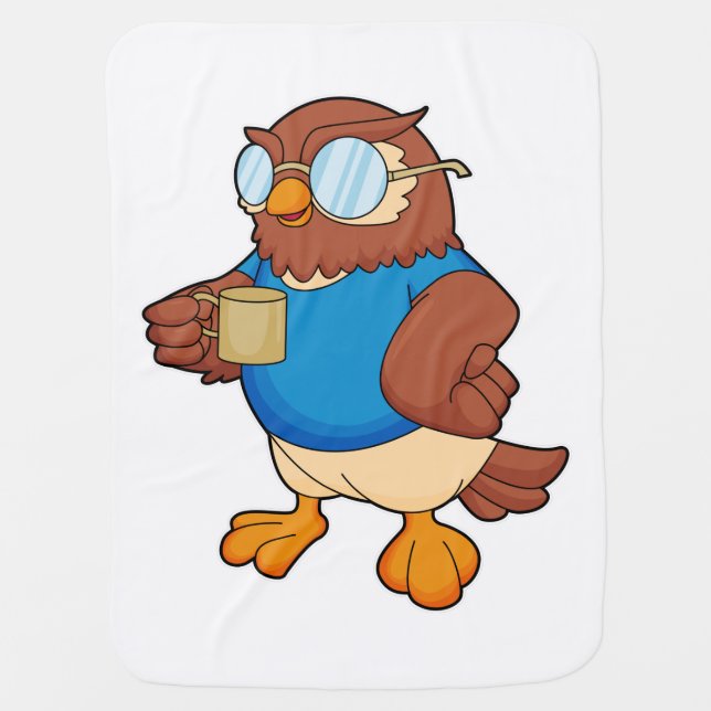 Owl with Coffee mug Baby Blanket (Front)