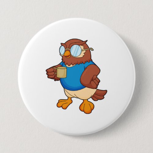 Owl with Coffee mug Button