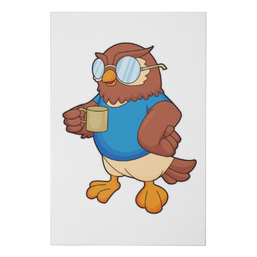Owl with Coffee mug Faux Canvas Print