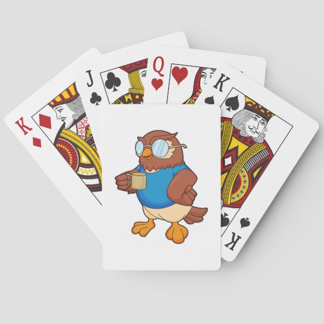 Owl with Coffee mug Poker Cards (Back)