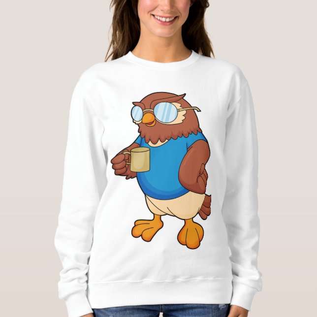 Owl with Coffee mug Sweatshirt (Front)