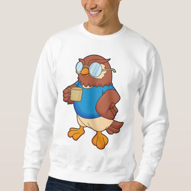 Owl with Coffee mug Sweatshirt (Front)