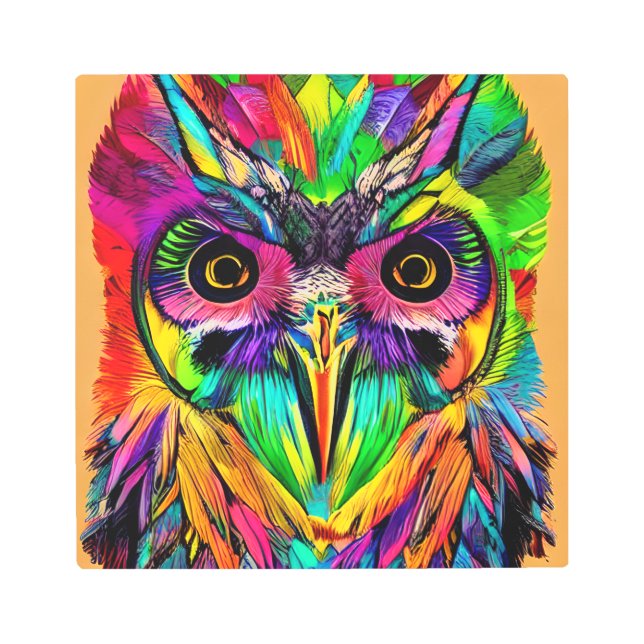 Owl with Colorful Feathers Quirky AI Art (Front)