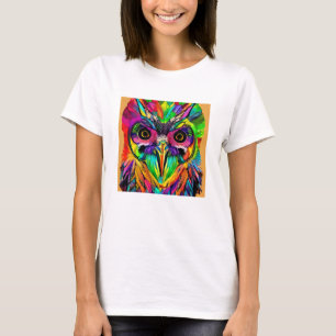Owl with Colorful Feathers Quirky AI Art T-Shirt