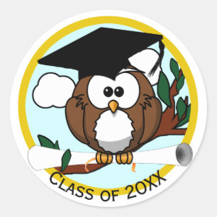 Owl with Diploma Graduation Classic Round Sticker