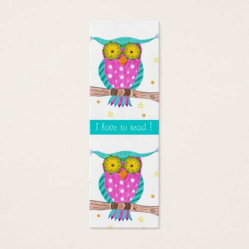 Owl with flowery eyes tiny bookmarks business cards